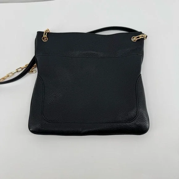 Tory Burch Black Pebbled Leather Tote Gold Chain Strap Shoulder Bag Classic Chic - Picture 4 of 14
